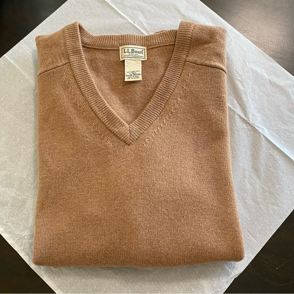 L.L. Bean 100% Lambswool Men's Brown Sweater - Eclectic Grandpa Core